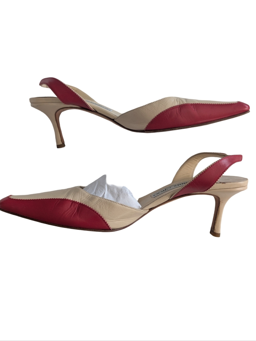 Vintage Jimmy Choo London two-tone leather slingback kitten heels Size 39.5 - Picture 5 of 12